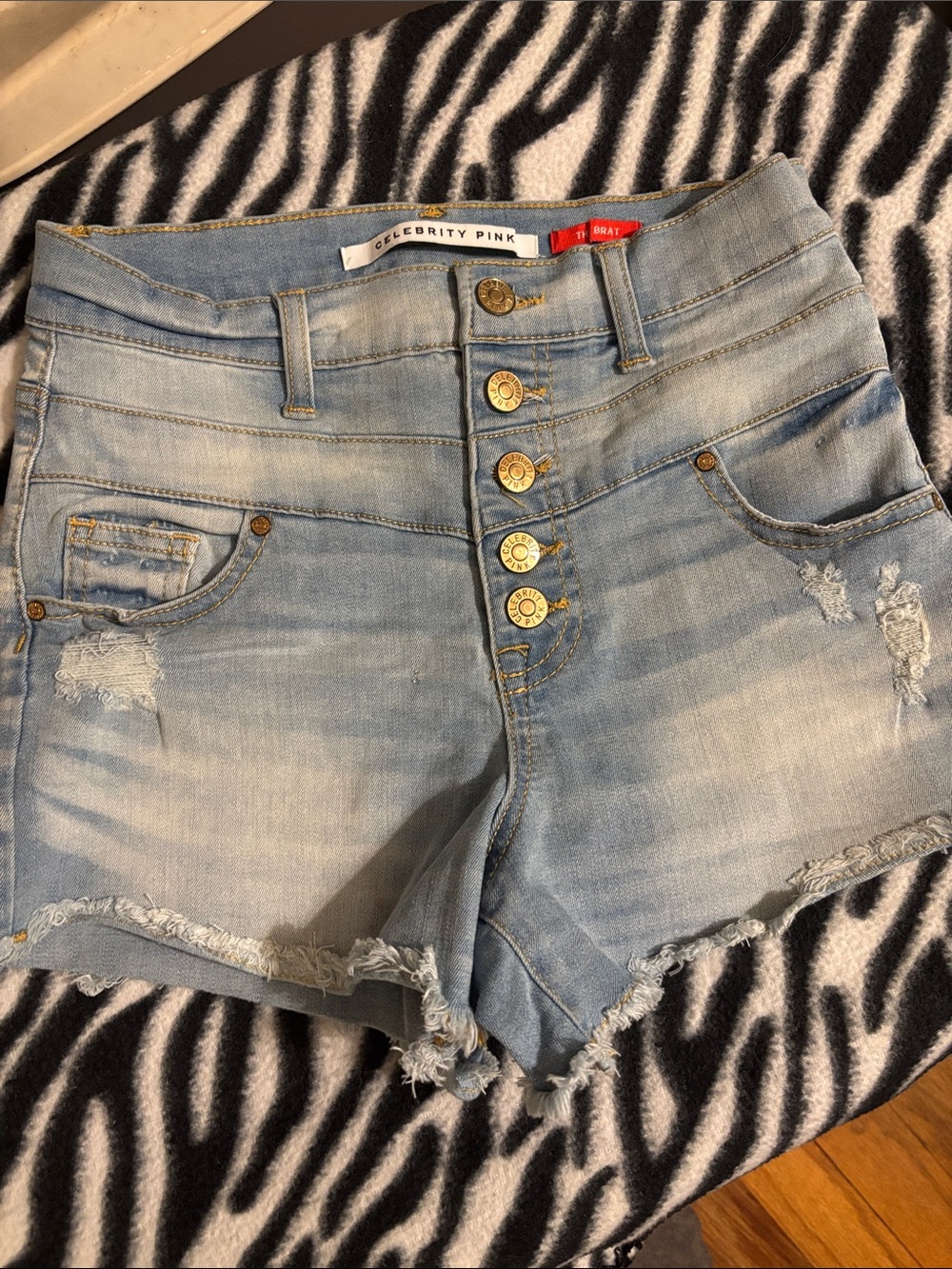 Celebrity Pink Light Wash High-Rise Distressed Denim Shorts